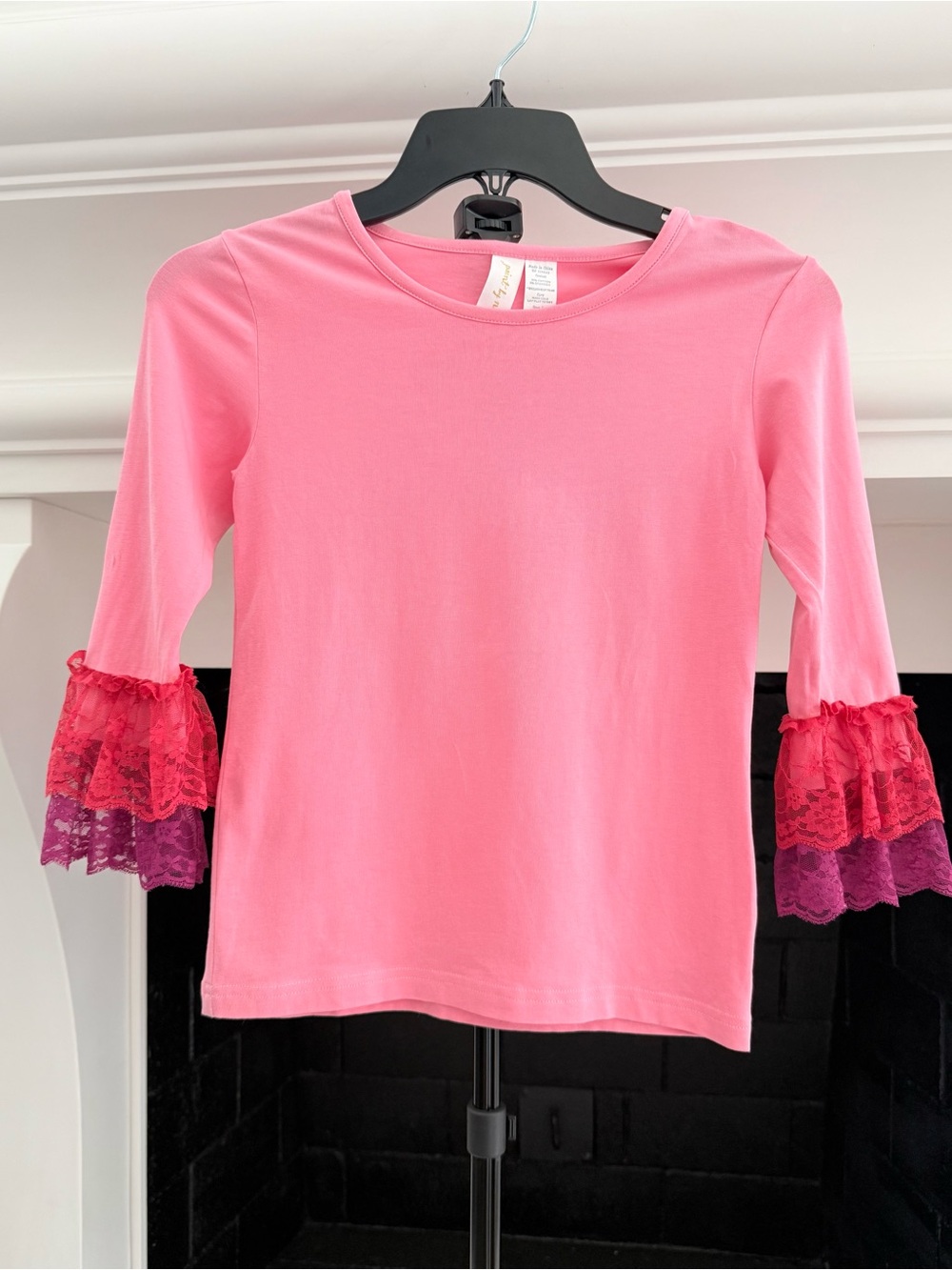Matilda Jane Pink Long Sleeve Top with Red and Purple Lace Tiers